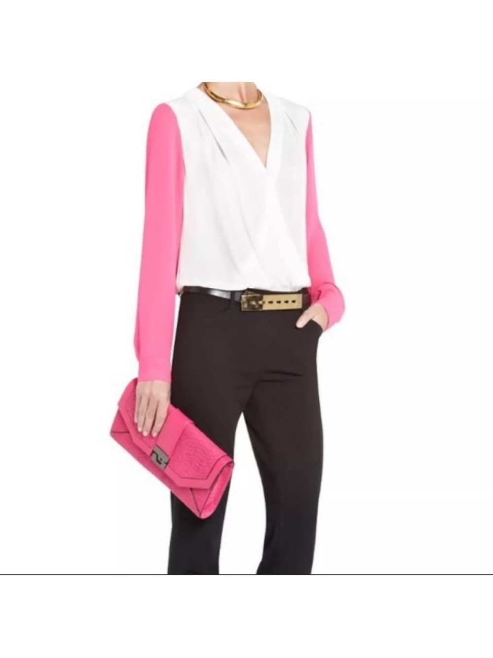 BCBGMaxAzria Elegant Ivory V-Neck Blouse